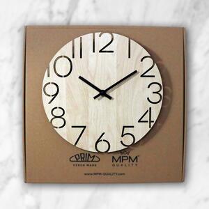Dřevěné designové hodiny světle hnědé Nástěnné hodiny MPM Dotted - A