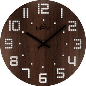 Dřevěné designové hodiny tmavě hnědé Nástěnné hodiny MPM Pixel - C