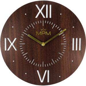 Dřevěné designové hodiny tmavě hnědé Nástěnné hodiny MPM Rome - C