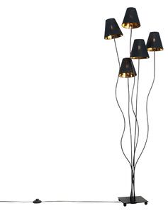 Designová stojací lampa černá se zlatým 5 světlem - Melis