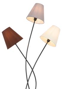 Designová stojací lampa černá s látkovými odstíny 3-light - Melis