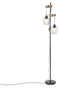 Venkovská stojací lampa černá se dřevem 2 -světlo - Stronk