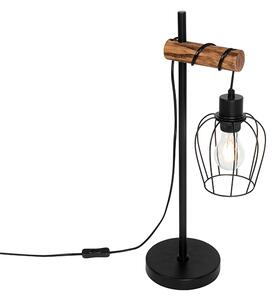 Venkovská stolní lampa černá se dřevem - Stronk