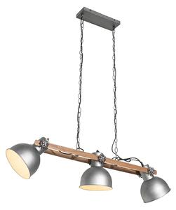 Průmyslová závěsná lampa ocel se dřevem 3 -light - Mango