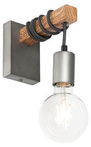 Průmyslová nástěnná lampa ocel se dřevem - Gallow