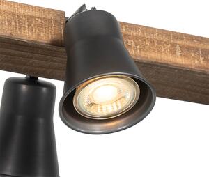 Venkovská závěsná lampa černá se dřevem 6 světel - Jelle