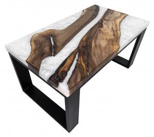 Konferenční stolek 80 x 45 cm - ořech / bílá perleťová epoxidová pryskyřice