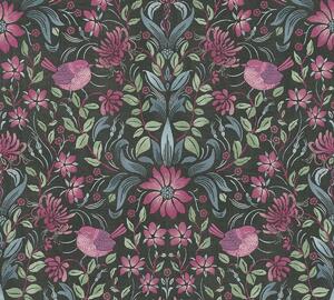 A.S. Création | Vliesová tapeta na zeď Maison Charme 39075-1 | 0,53 x 10,05 m | zelená, vícebarevná, černá, růžová, vining ivy