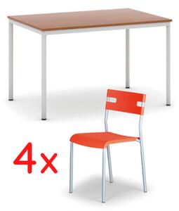 Sestava jídelní stůl 1200 m + 4 plastové židle LINDY oranžové ZDARMA