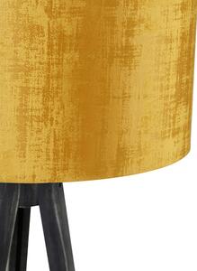 Stojací lampa stativ černý se stínidlem zlatá 50 cm - Tripod Classic