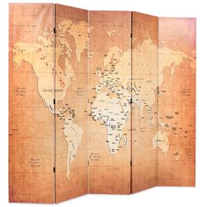 Skládací paraván 200 x 170 cm Mapa světa žlutý