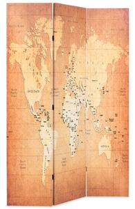 Skládací paraván 120 x 170 cm Mapa světa žlutý