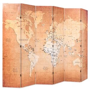 Skládací paraván 228 x 170 cm Mapa světa žlutá