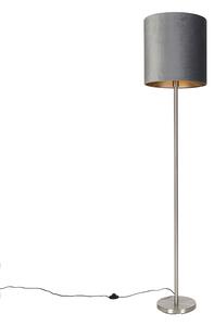 Moderní stojací lampa ocelová tkanina odstín šedá 40 cm - Simplo
