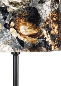 Klasická stojací lampa černé látkové stínítko květiny 40 cm - Simplo