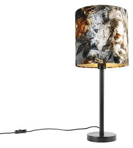 Moderní stolní lampa černá se stínidlem květiny 25 cm - Simplo