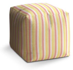 Sablio Taburet Cube Žlutorůžové pruhy - 40x40x40 cm