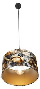 Moderní závěsná lampa černá s odstínovými květy 35 cm - Combi
