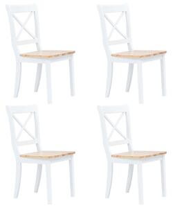 Jídelní židle 4 ks bílé a světlé dřevo masivní kaučukovník