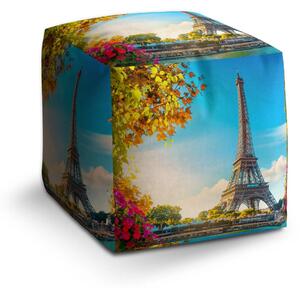 Sablio Taburet Cube Paříž Eifellova věž Flowers - 40x40x40 cm