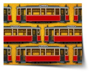 Sablio Plakát Pražské historické tramvaje Žlutý Pattern - 60x40 cm