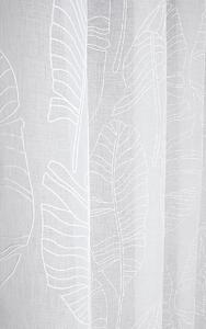Bílá záclona Flory s listovým vzorem a stříbrnými průchodkami 140 x 260 cm
