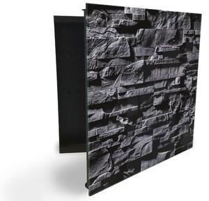 Glasdekor skříňka na klíče - tmavě šedý obklad kámen - Levé / Černá