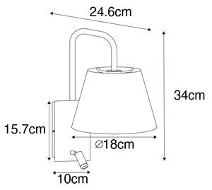 Moderní nástěnná lampa bílá a ocel s lampičkou na čtení - Renier