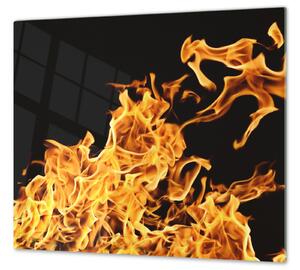 Ochranná deska plamen ohně na černém - 50x70cm / S lepením na zeď