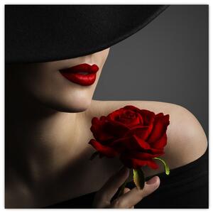 Obraz - Žena s růží (30x30 cm)
