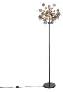 Designová stojací lampa černá s kouřovým sklem 8 světel - Explode