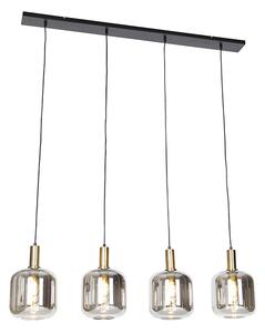 Designová závěsná lampa černá se zlatou s kouřovým sklem 4-světla - Zuzanna