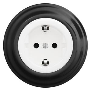 Reblig - Retro zásuvka domovní s rámečkem SCHUKO 230V/16A sněhově bílá/černá