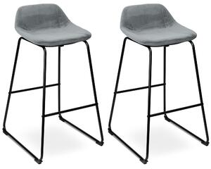 ViaDomo Via Domo - Sametová barová židle Terra - šedá/černá - 43x91x30 cm - sada 2 ks