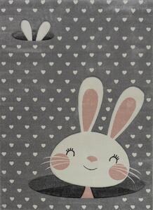 BE Dětský koberec Smart Kids 22721 Grey - šedý obdélníkový, králík Rozměr: 120x180 cm