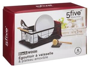 5Five® Odkapávač na nádobí, černý, dřevěná madla JJA167790