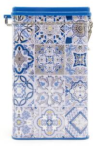 Easy Life Plechová dóza Casa Decor s modrými ornamenty, 12,5 x 8,5 x 21 cm