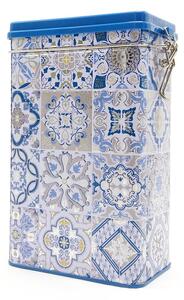 Easy Life Plechová dóza Casa Decor s modrými ornamenty, 12,5 x 8,5 x 21 cm