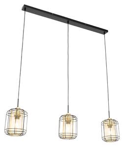 Designová závěsná lampa černá se zlatým podlouhlým 3-světlem - Gaze