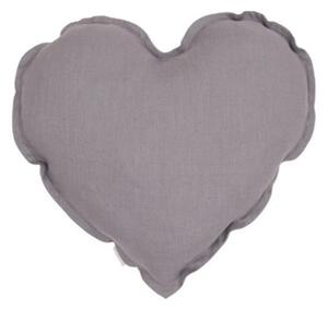 Cotton & Sweets Mini lněný polštář srdce tmavě šedá 28 cm