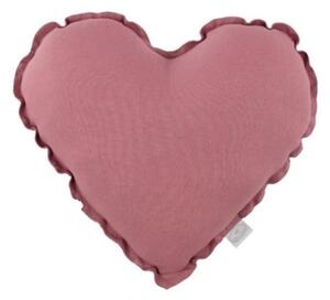 Cotton & Sweets Mini lněný polštář srdce sytě růžová 28 cm