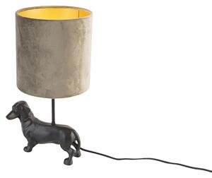 Vintage stolní lampa černá se stínidlem taupe 20 cm - Animal Animal