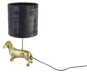 Vintage stolní lampa mosaz se stínidlem černá 20 cm - Animal Teckel