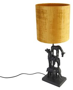 Vintage stolní lampa černá látková stínidlo žlutá 25 cm - Dier Tre