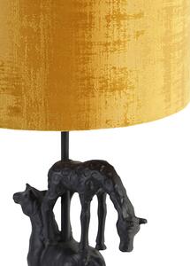 Vintage stolní lampa černá látková stínidlo žlutá 25 cm - Dier Tre