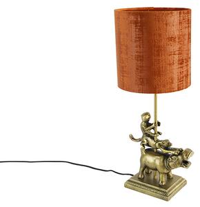Vintage stolní lampa z mosazi, látkové stínítko červená - Flodhest Abe