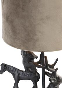 Vintage stolní lampa černé látkové stínítko taupe - Hjort Tre