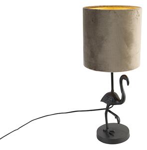 Vintage stolní lampa černé látkové stínidlo taupe 20 cm - Flamingo