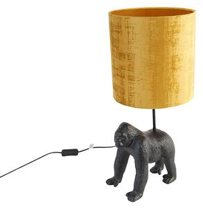 Vintage stolní lampa černá látková stínítko zlatá - Gorila
