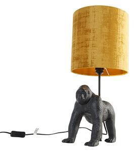 Vintage stolní lampa černá látková stínítko zlatá - Gorila